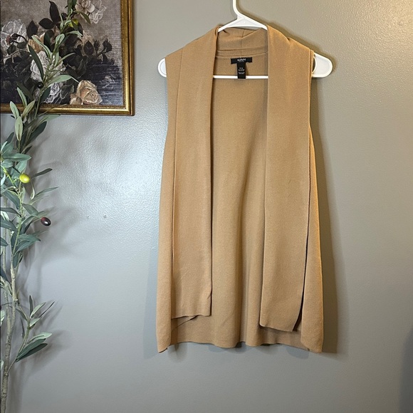 Alfani Petite S Camel Sweater Vest Cardigan Neutral Minimalist Layering - Picture 5 of 6